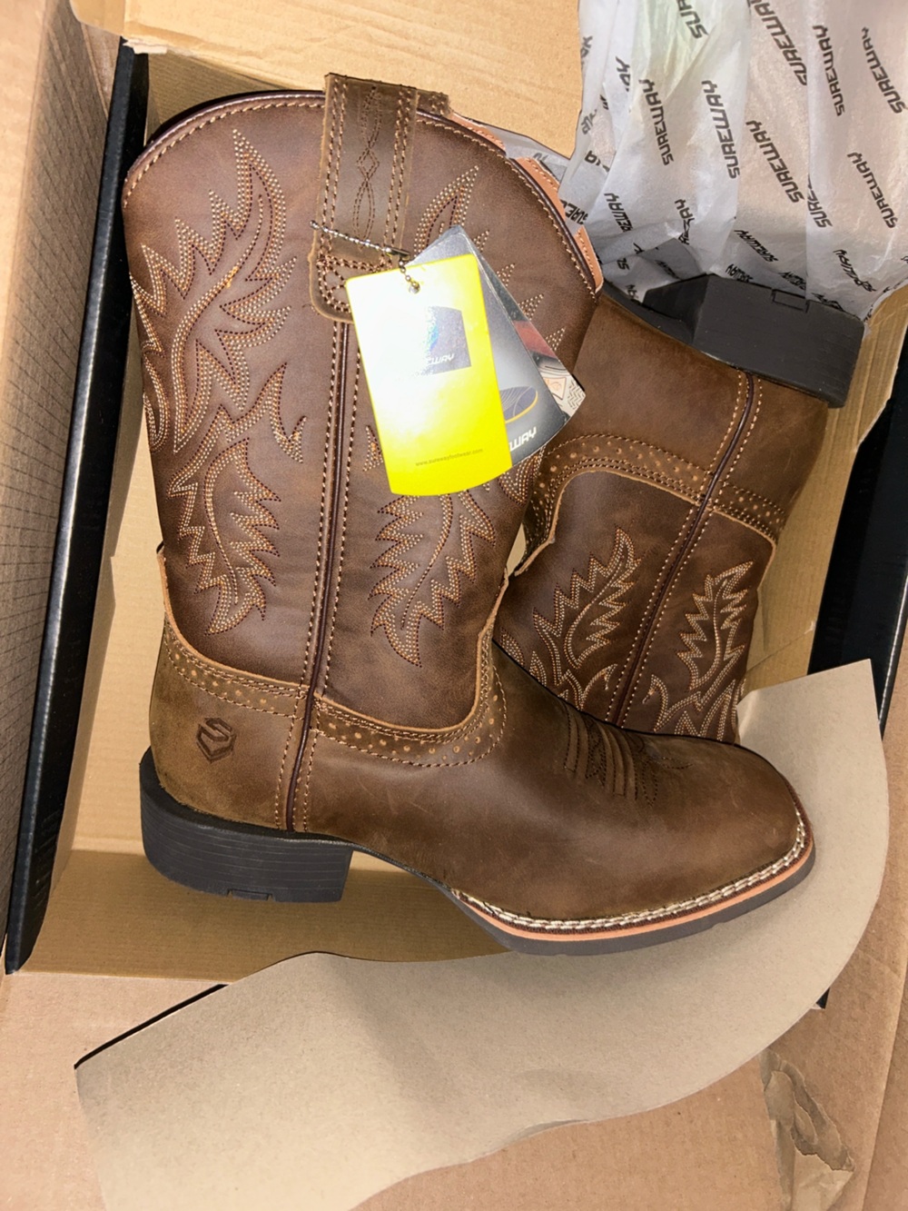 Brown Western Pull-On Cowboy Boots with Embroidered Shaft